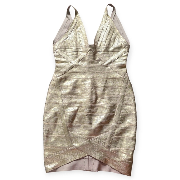 TheKewlShop Metallic Gold Bandage Mini Dress – Size Small - Picture 1 of 9
